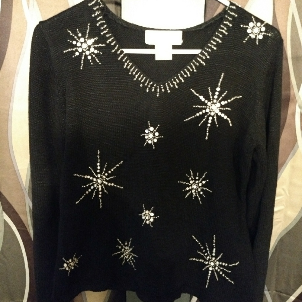 Black Beaded Sweater Medium